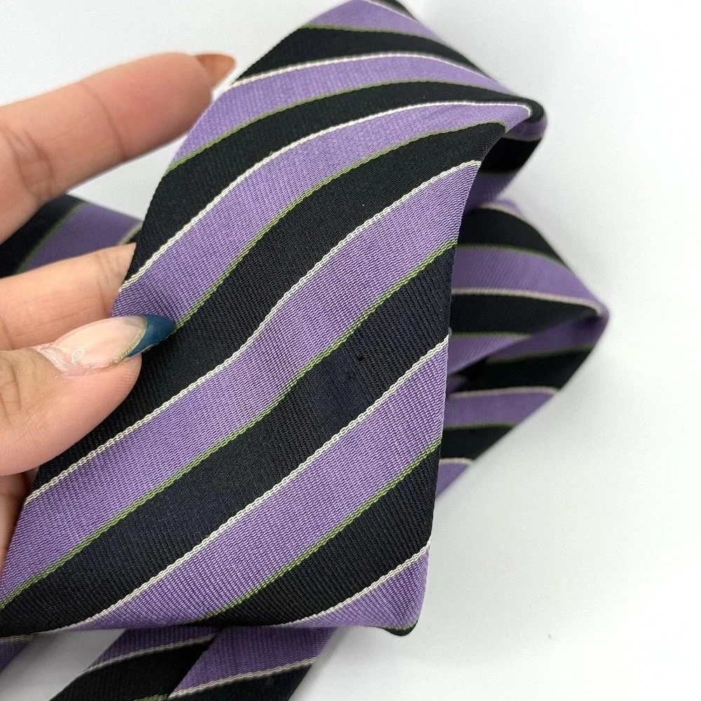 VTG Ossomani Purple Black‎ Striped Silk Necktie Handmade Extra Long 67
